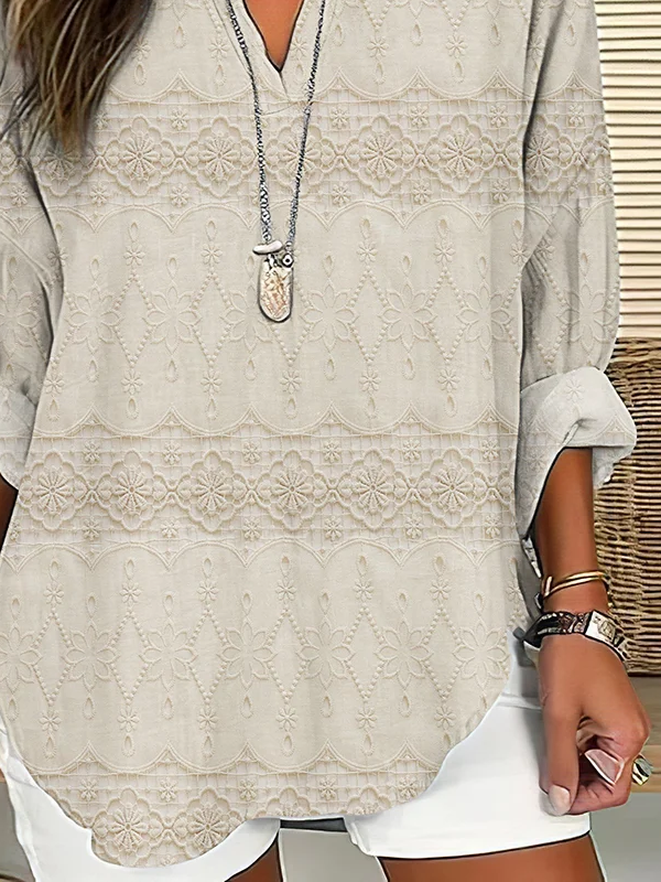 Women Floral Long Sleeve Blouse Spring/Fall Printing V Neck Daily Casual Top