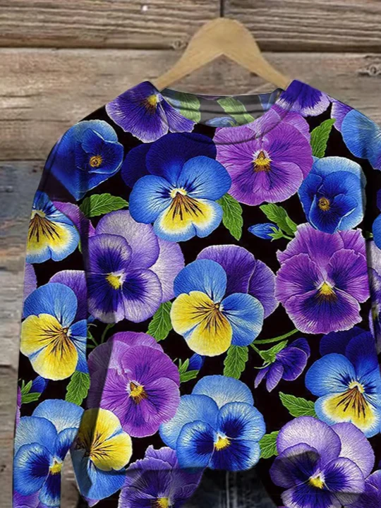 Women Floral Crew Neck Printing Casual Spring/Fall Long Sleeve Sweatshirt