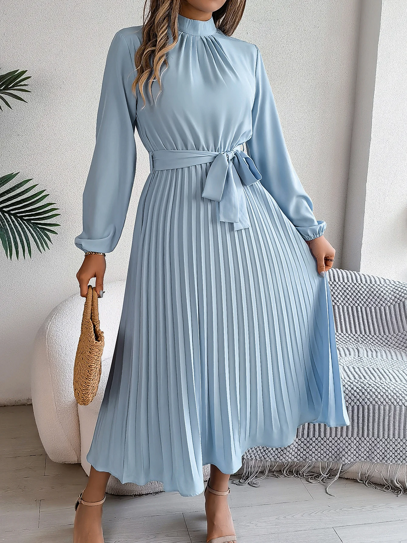Women Plain Short Sleeve Summer Split Joint Dress Stand Collar Daily Vintage Maxi Tank A-Line Dress