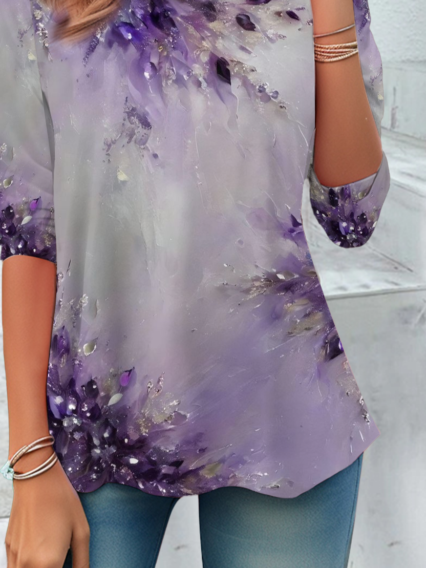 Women Abstract Long Sleeve Tee T-shirt Crew Neck Printing Casual Spring/Fall Graphic Tee Top