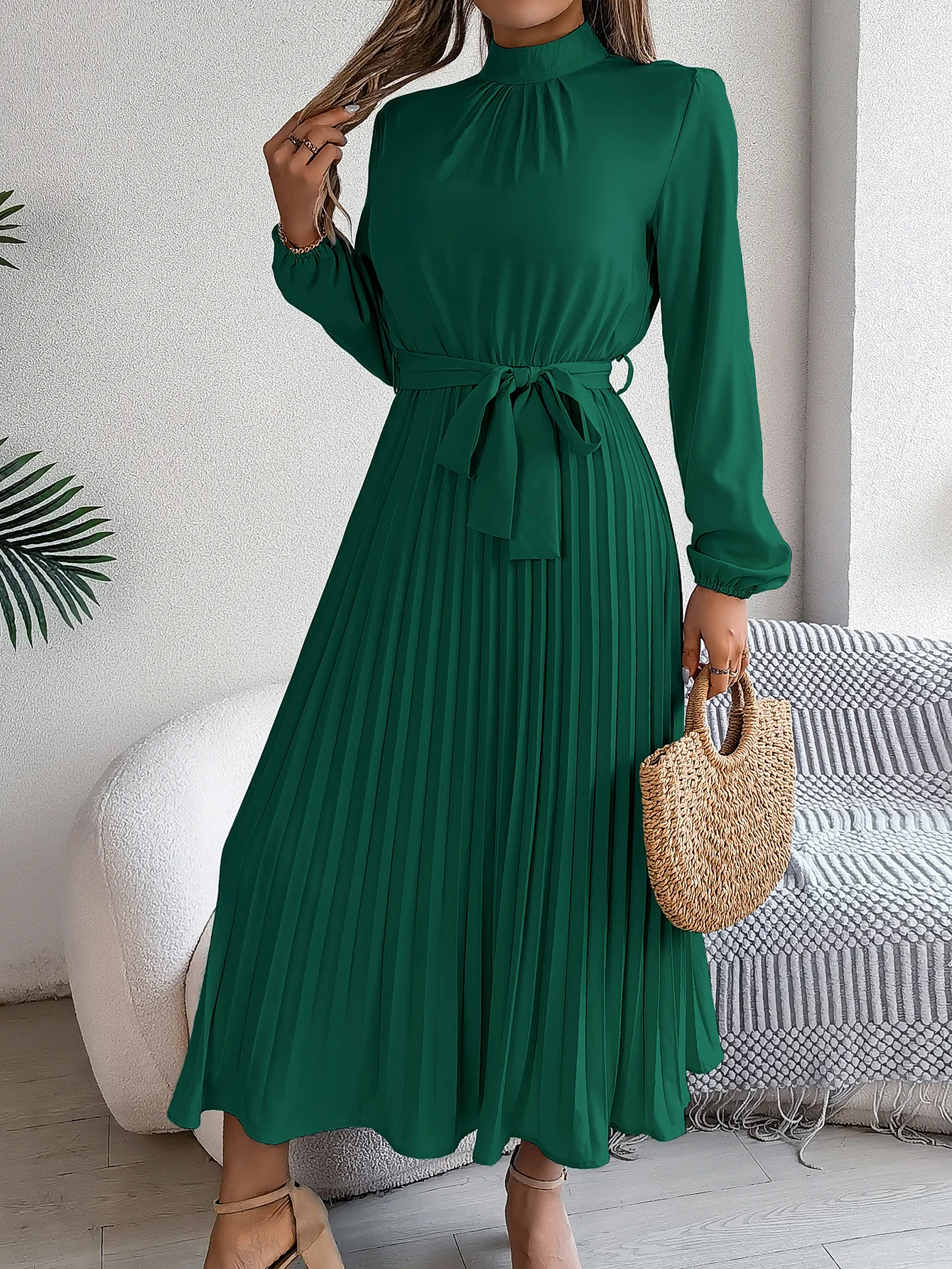 Women Plain Short Sleeve Summer Split Joint Dress Stand Collar Daily Vintage Maxi Tank A-Line Dress