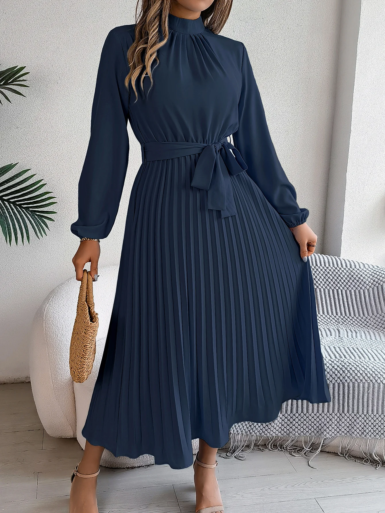 Women Plain Short Sleeve Summer Split Joint Dress Stand Collar Daily Vintage Maxi Tank A-Line Dress