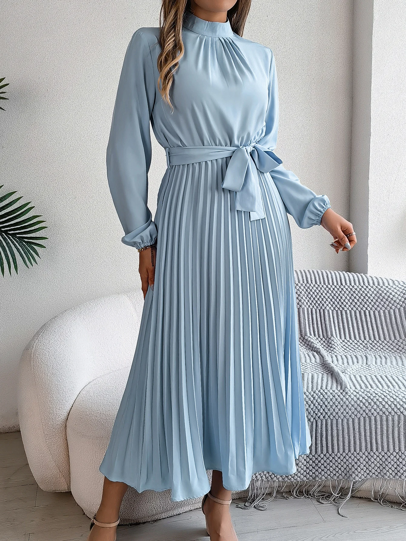 Women Plain Short Sleeve Summer Split Joint Dress Stand Collar Daily Vintage Maxi Tank A-Line Dress