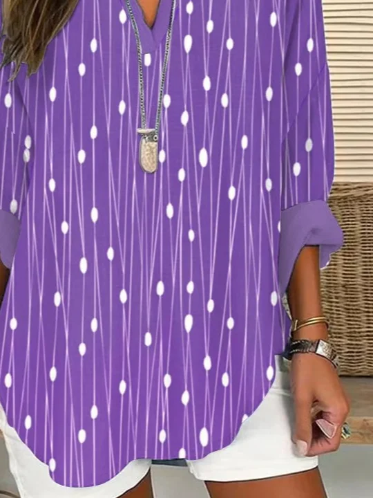 Women Abstract Long Sleeve Blouse Spring/Fall Printing V Neck Daily Casual Top