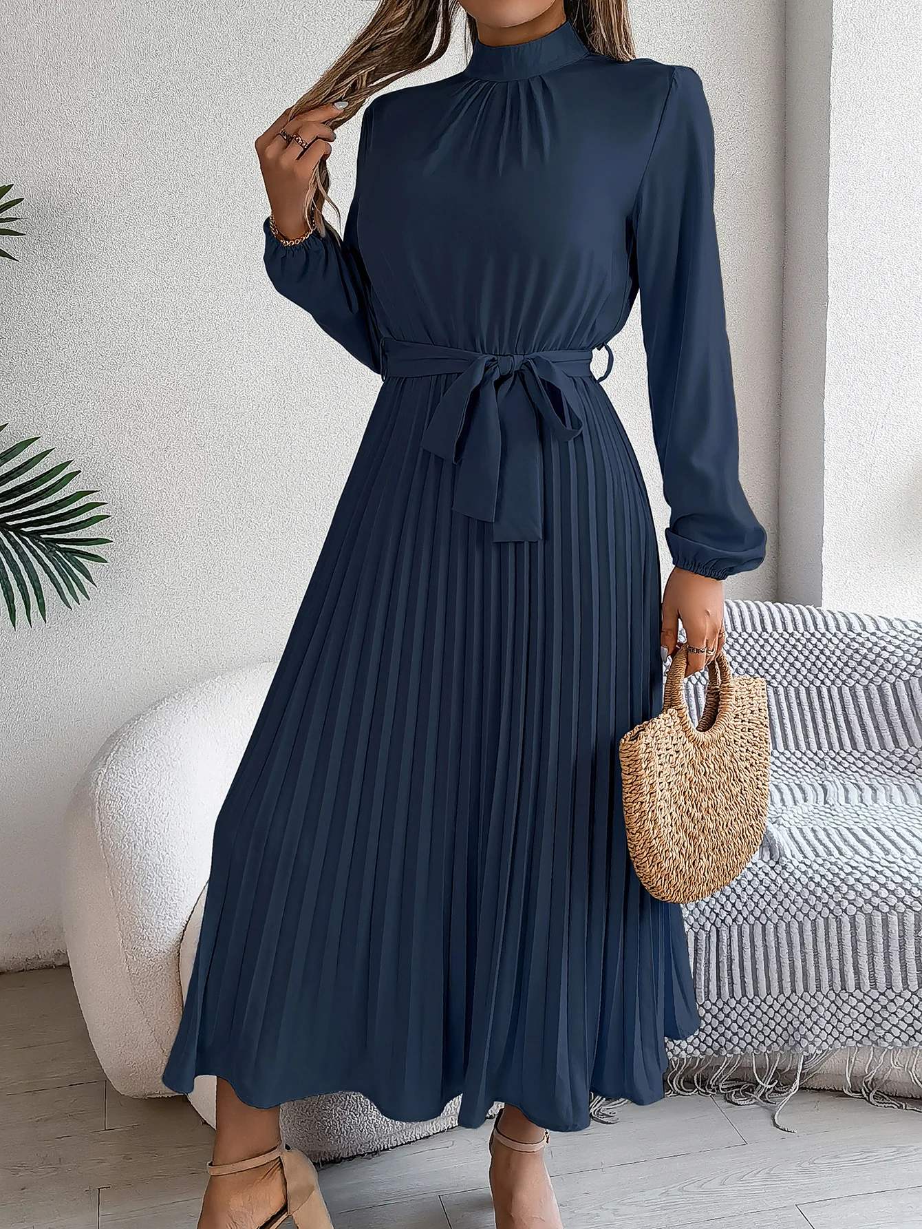 Women Plain Short Sleeve Summer Split Joint Dress Stand Collar Daily Vintage Maxi Tank A-Line Dress