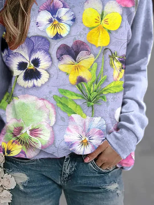 Women Floral Crew Neck Printing Casual Spring/Fall Long Sleeve Sweatshirt