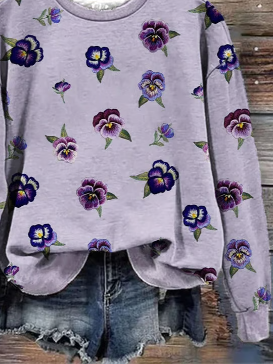 Women Floral Crew Neck Printing Casual Spring/Fall Long Sleeve Sweatshirt