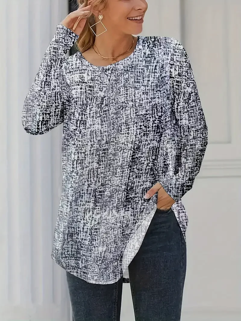 Women Abstract Long Sleeve Tee T-shirt Crew Neck Printing Casual Spring/Fall Graphic Tee Top