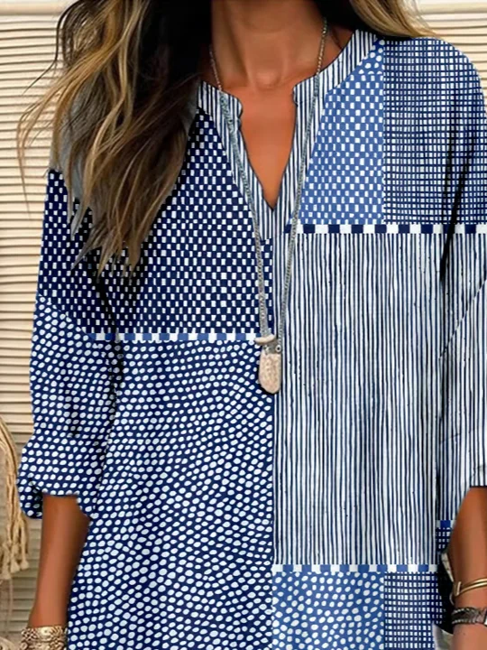 Women Abstract Long Sleeve Blouse Spring/Fall Printing V Neck Daily Casual Top