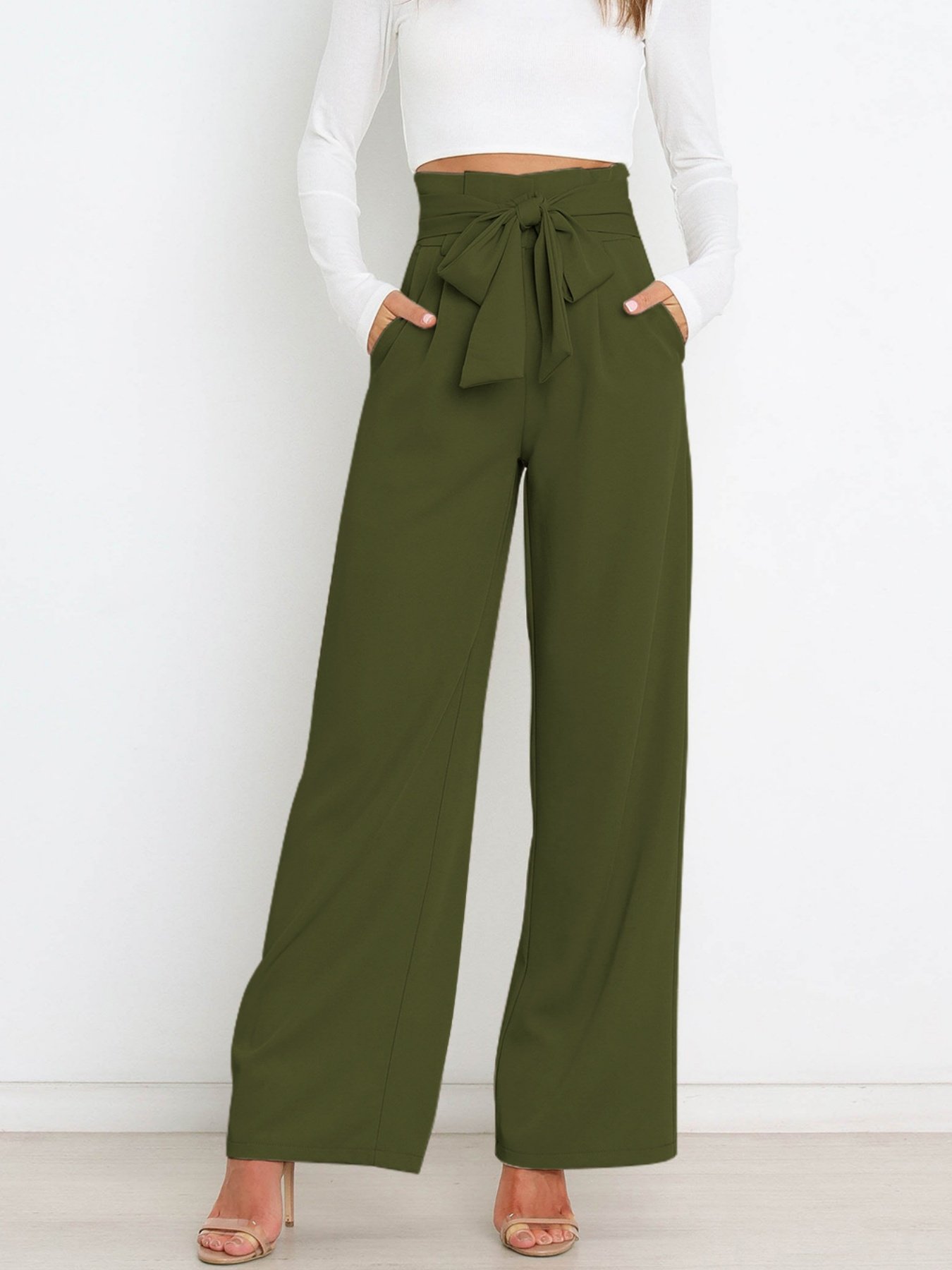 Women Plain Long Elastic Waist Pants Casual Spring/Fall Trousers