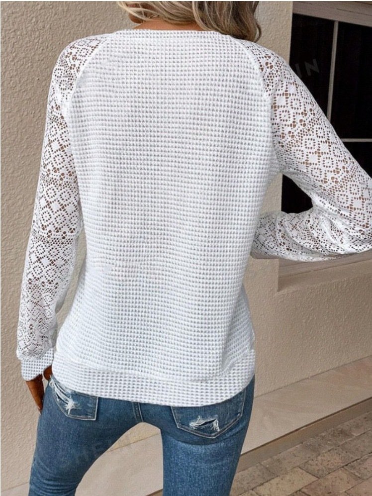 Women Geometric Long Sleeve Tee T-shirt Crew Neck Jacquard Vintage Spring/Fall Top