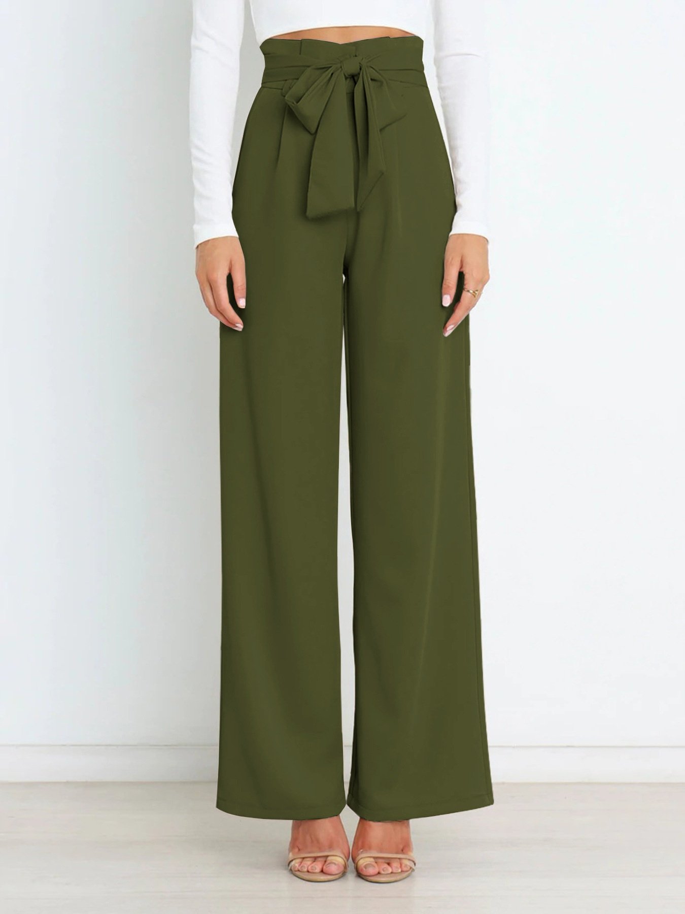 Women Plain Long Elastic Waist Pants Casual Spring/Fall Trousers