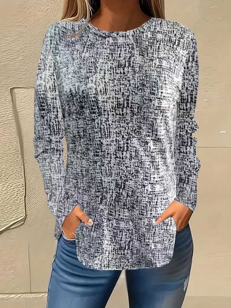 Women Abstract Long Sleeve Tee T-shirt Crew Neck Printing Casual Spring/Fall Graphic Tee Top