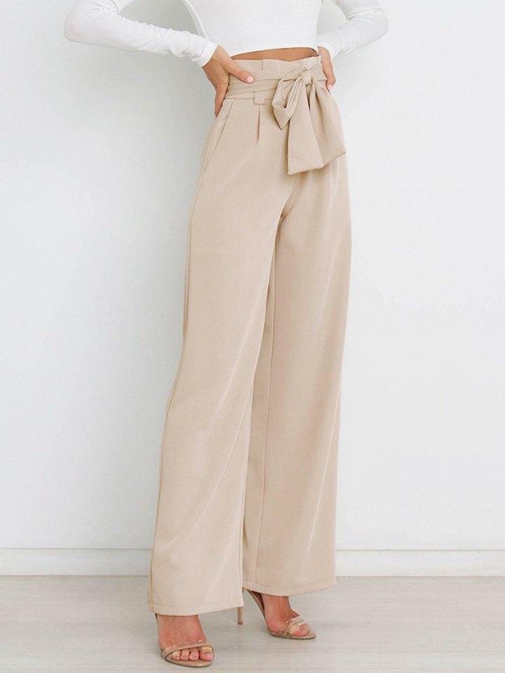 Women Plain Long Elastic Waist Pants Casual Spring/Fall Trousers