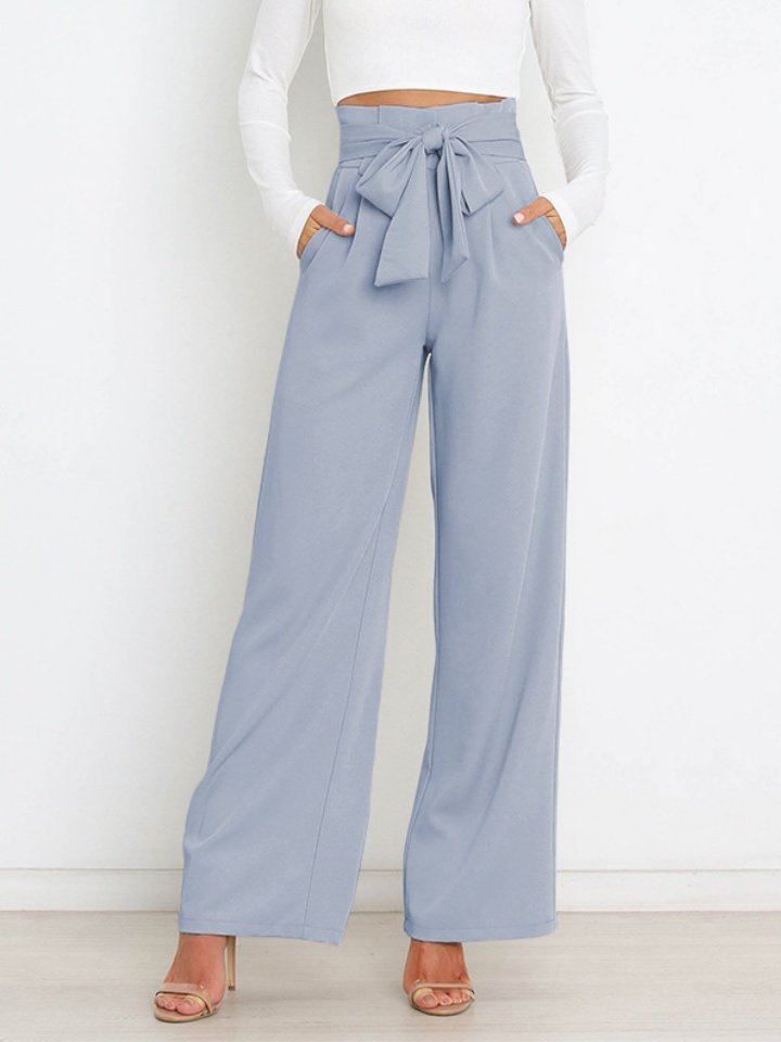 Women Plain Long Elastic Waist Pants Casual Spring/Fall Trousers