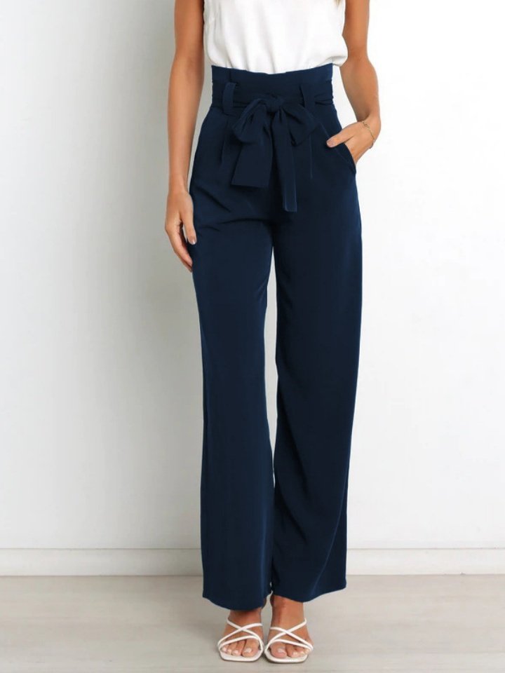 Women Plain Long Elastic Waist Pants Casual Spring/Fall Trousers