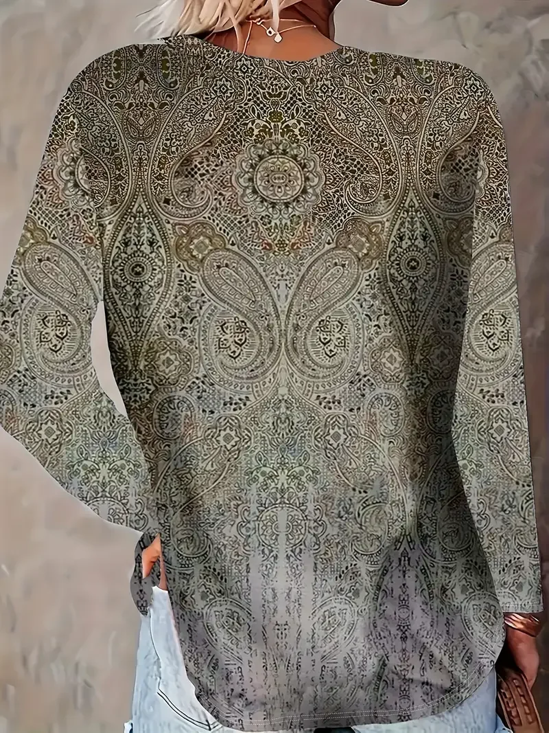 Women Paisley Long Sleeve Tee T-shirt Crew Neck Printing Casual Spring/Fall Graphic Tee Top