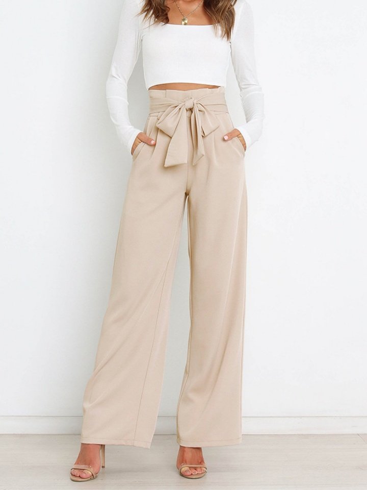 Women Plain Long Elastic Waist Pants Casual Spring/Fall Trousers