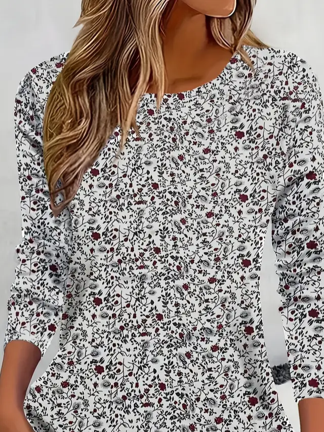 Women Floral Long Sleeve Tee T-shirt Crew Neck Printing Casual Spring/Fall Graphic Tee Top