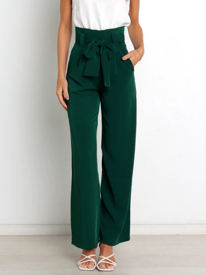 Women Plain Long Elastic Waist Pants Casual Spring/Fall Trousers