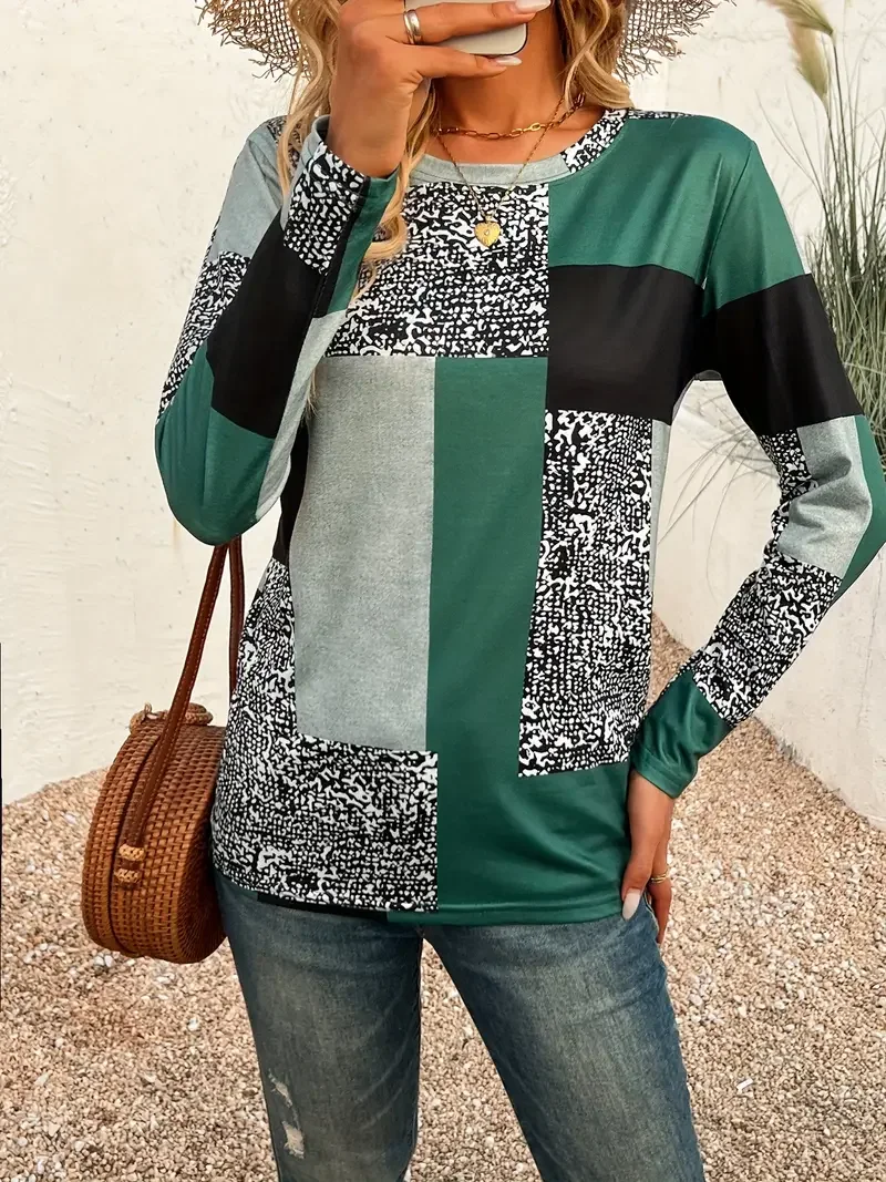 Women Abstract Long Sleeve Tee T-shirt Crew Neck Printing Casual Spring/Fall Graphic Tee Top