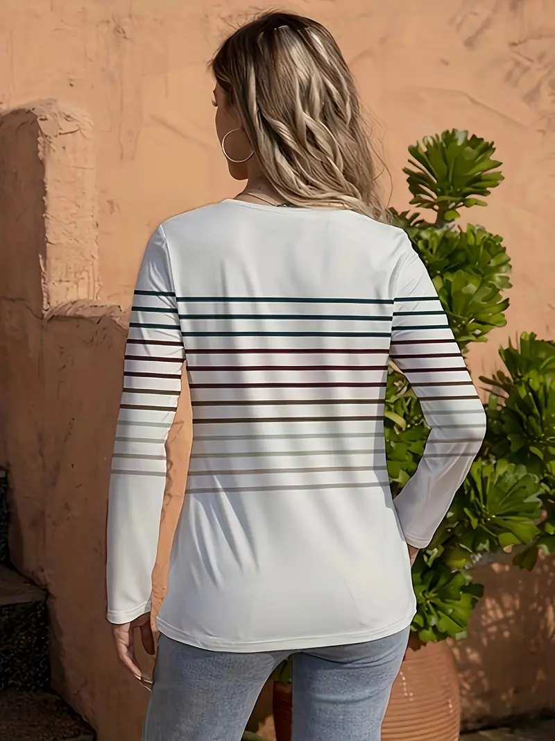 Women Striped Long Sleeve Tee T-shirt Crew Neck Printing Casual Spring/Fall Graphic Tee Top