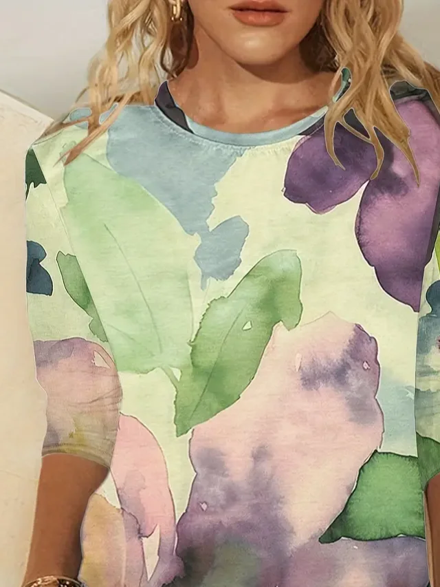 Women Floral Long Sleeve Tee T-shirt Crew Neck Printing Casual Spring/Fall Graphic Tee Top