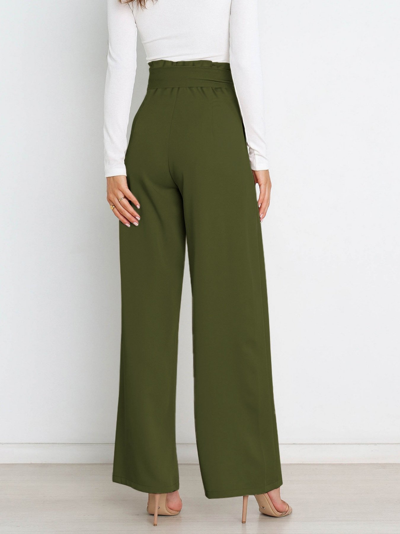 Women Plain Long Elastic Waist Pants Casual Spring/Fall Trousers