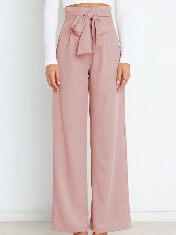 Women Plain Long Elastic Waist Pants Casual Spring/Fall Trousers