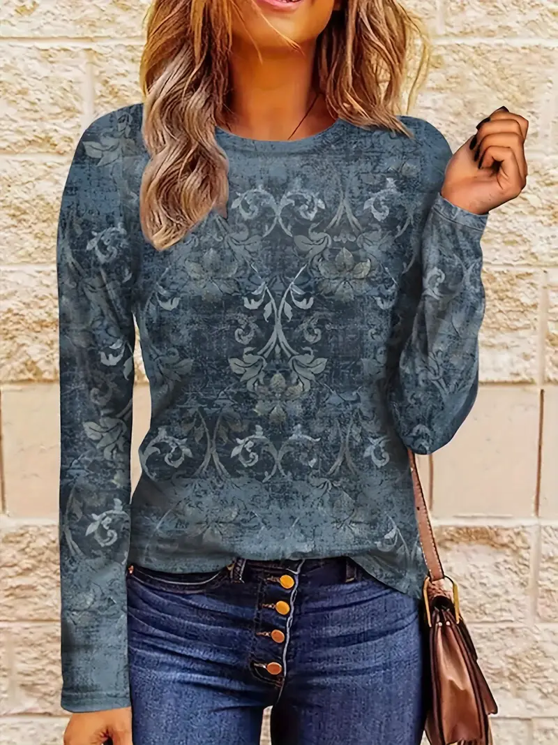 Women Floral Long Sleeve Tee T-shirt Crew Neck Printing Casual Spring/Fall Graphic Tee Top
