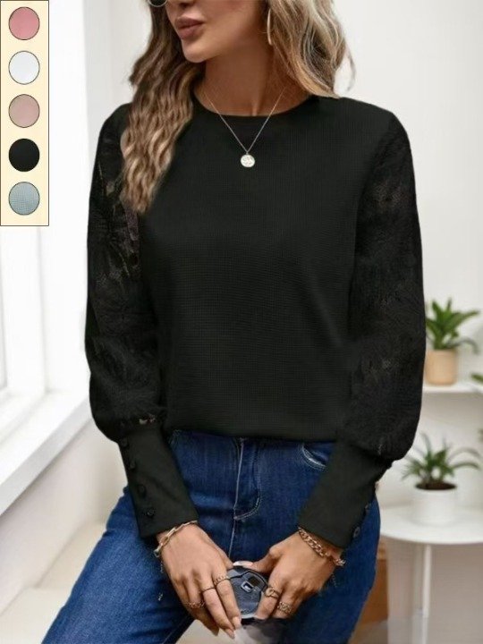 Women Floral Crew Neck Jacquard Vintage Spring/Fall Long Sleeve Sweatshirt