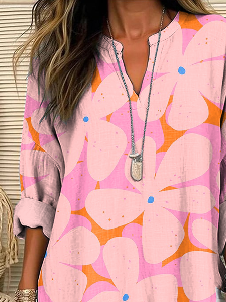 Women Floral Long Sleeve Blouse Spring/Fall Printing V Neck Daily Casual Top