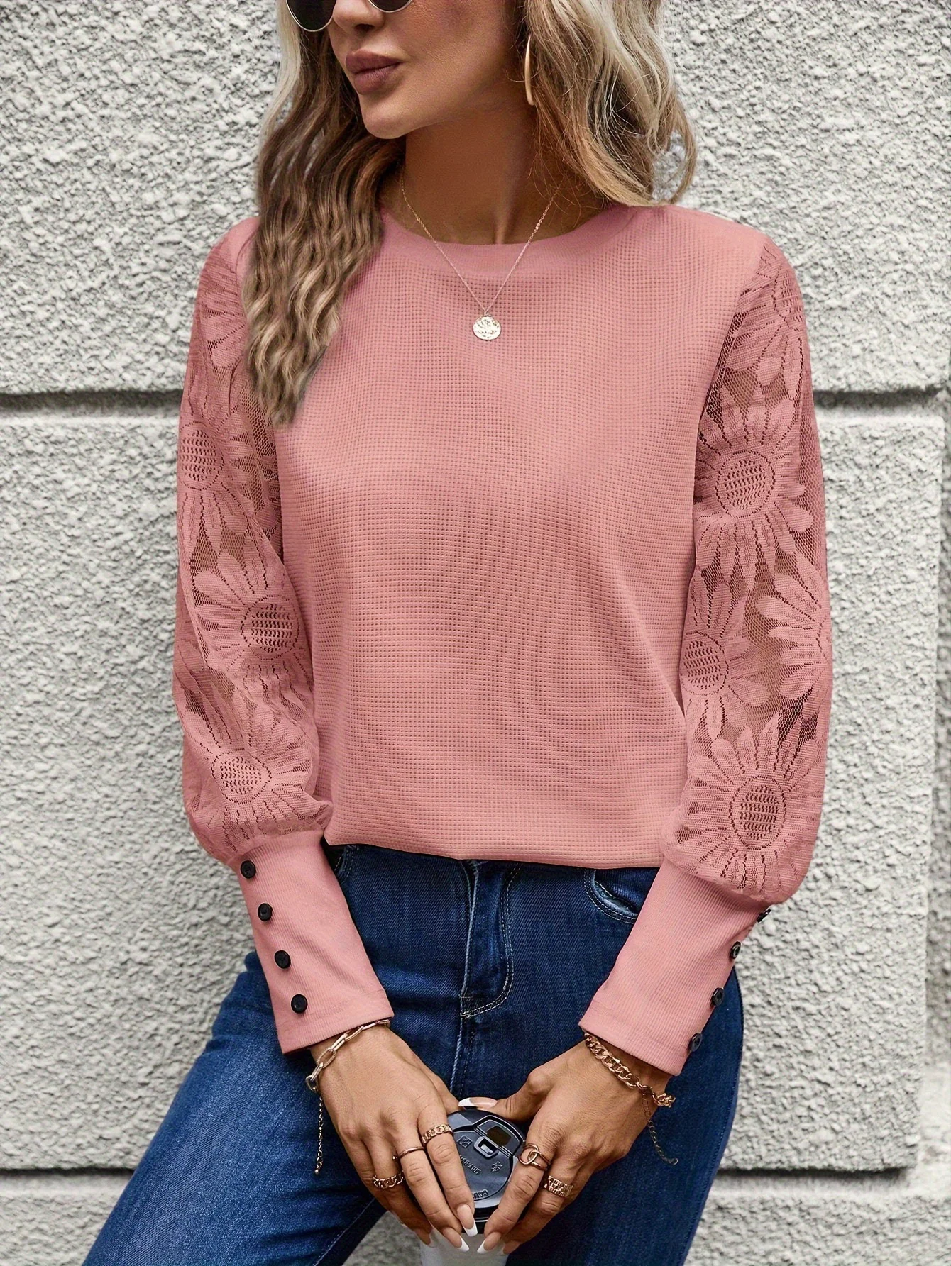 Women Floral Crew Neck Jacquard Vintage Spring/Fall Long Sleeve Sweatshirt
