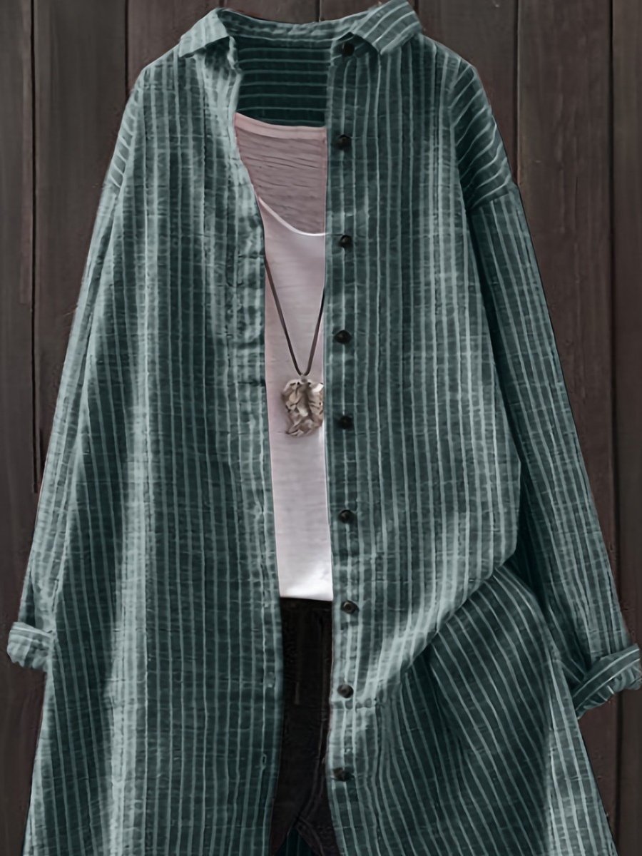 Women Striped Long Sleeve Shirt Spring/Fall Printing Stand Collar Daily Casual Top