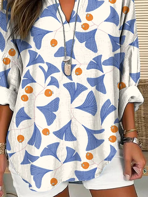 Women Abstract Long Sleeve Blouse Spring/Fall Printing V Neck Daily Casual Top