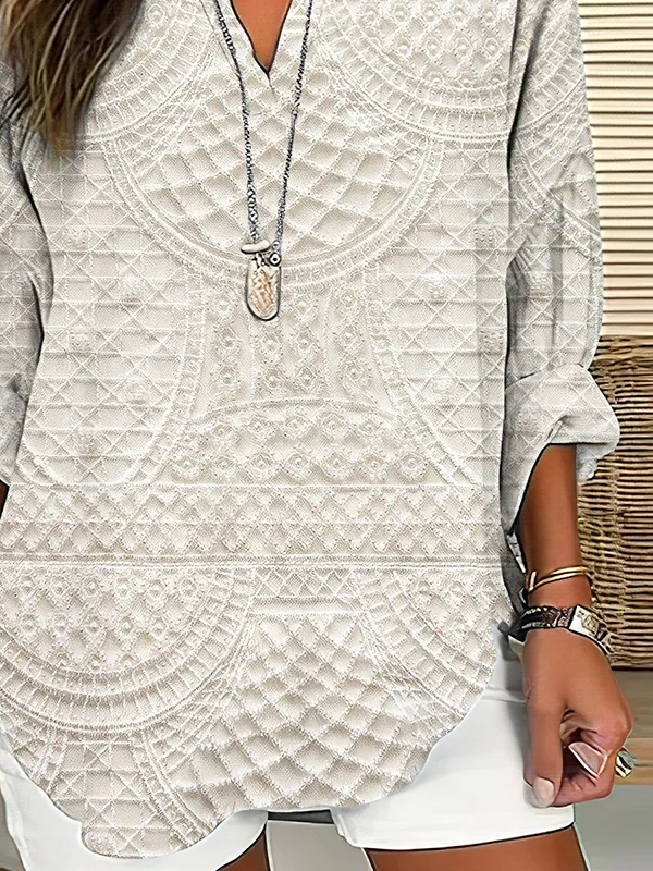 Women Abstract Long Sleeve Blouse Spring/Fall Printing V Neck Daily Casual Top