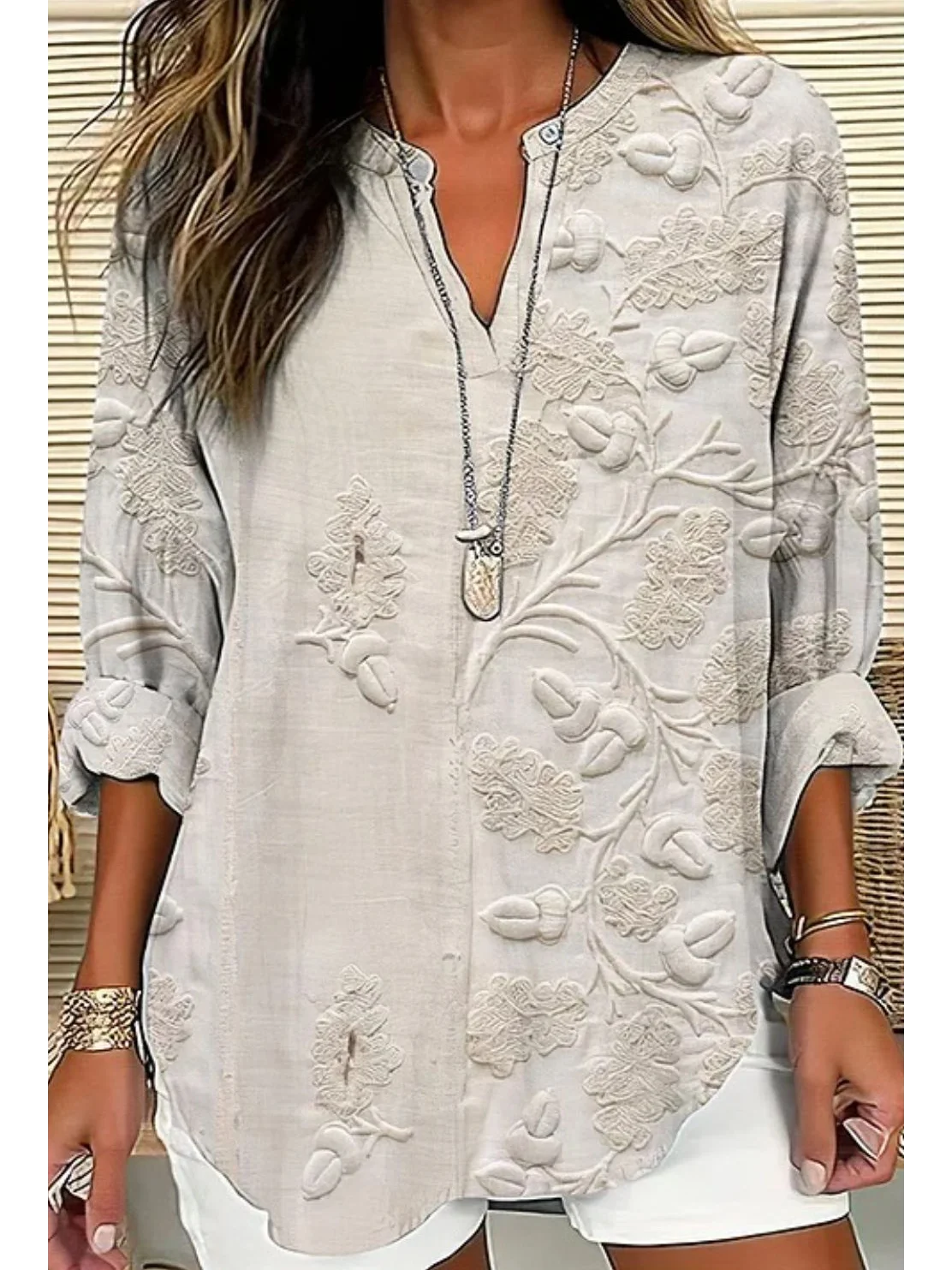 Women Floral Long Sleeve Blouse Spring/Fall Printing V Neck Daily Casual Top
