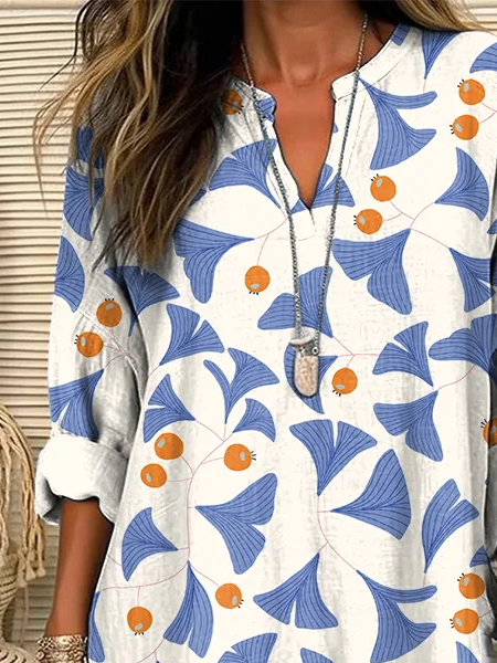 Women Abstract Long Sleeve Blouse Spring/Fall Printing V Neck Daily Casual Top