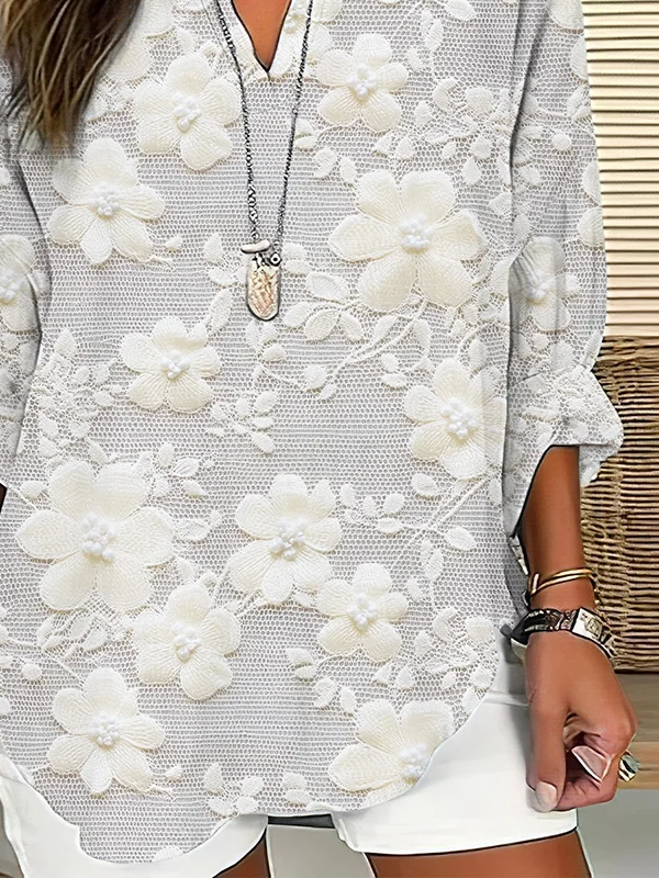 Women Floral Long Sleeve Blouse Spring/Fall Printing V Neck Daily Casual Top