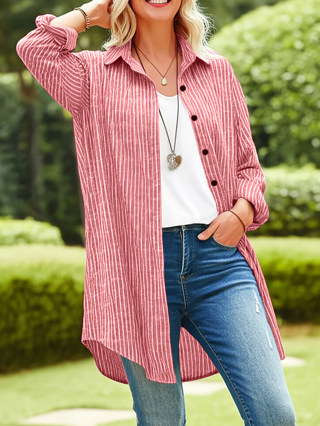 Women Striped Long Sleeve Shirt Spring/Fall Printing Stand Collar Daily Casual Top