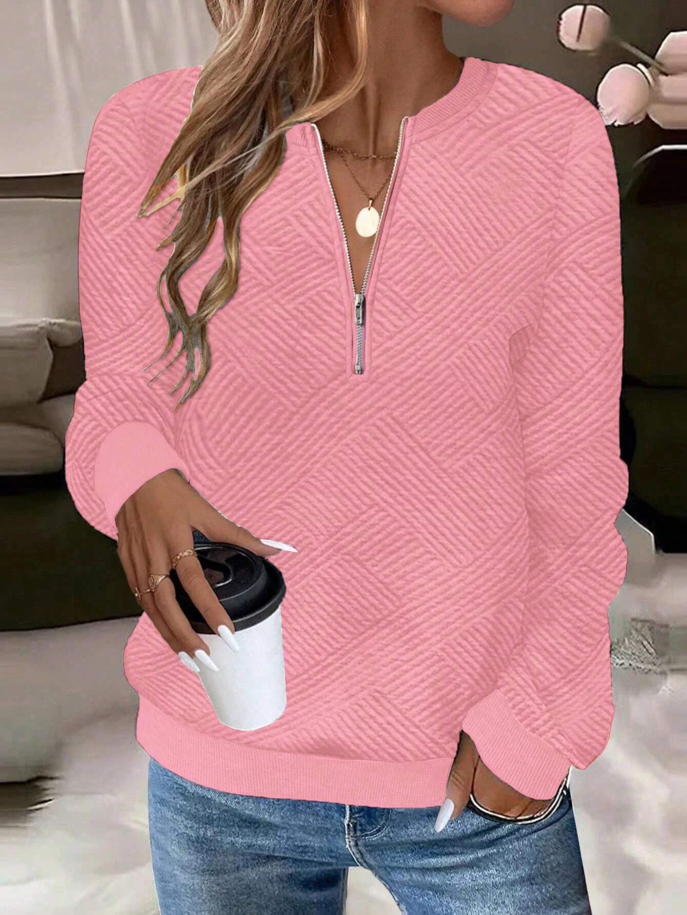 Women Plain V Neck Casual Spring/Fall Long Sleeve Sweatshirt