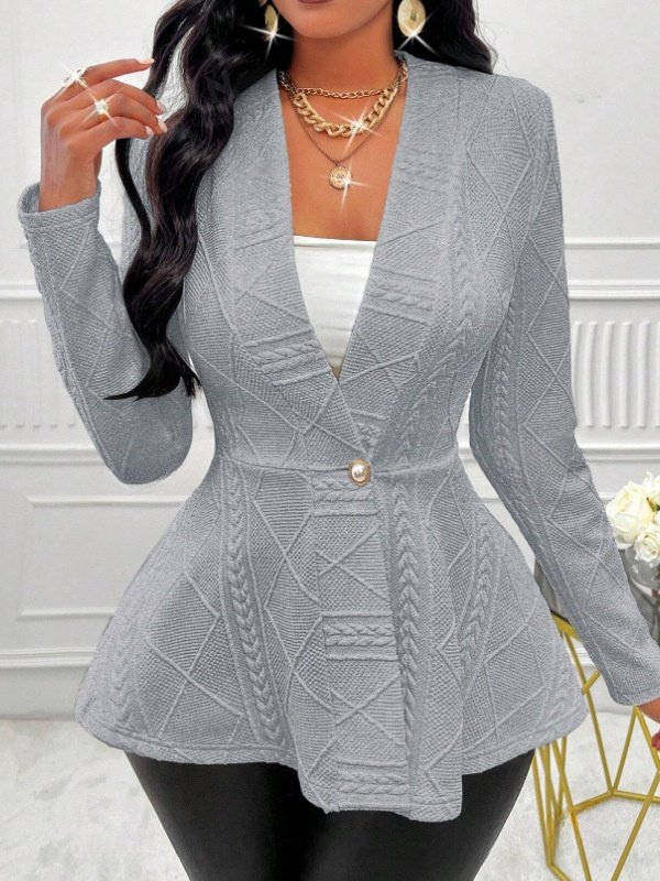 Women Spring/Fall Outerwear Vintage Jacquard Geometric Long Sleeve Half Open Collar Jacket