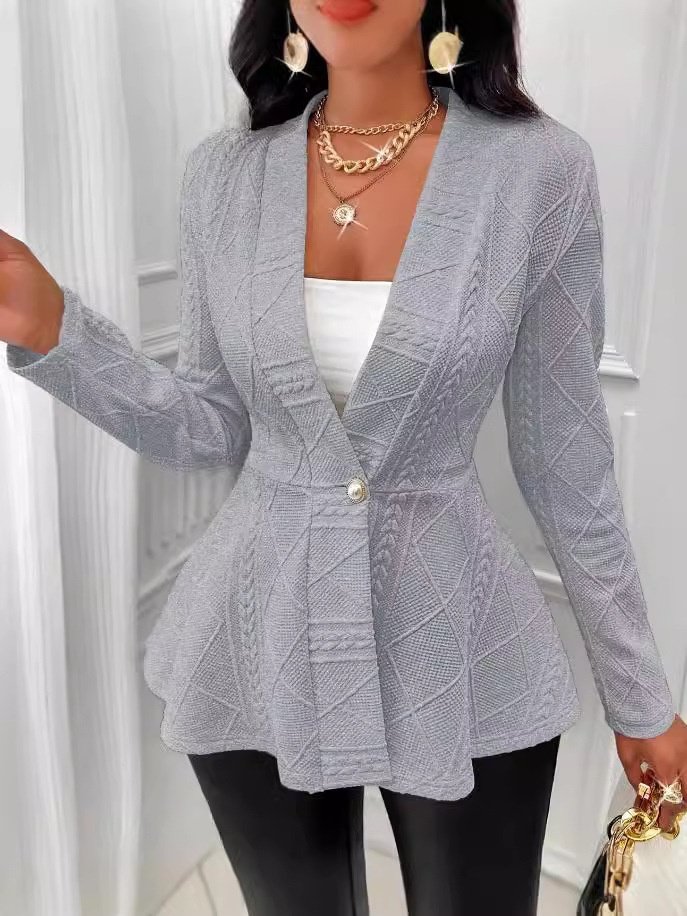 Women Spring/Fall Outerwear Vintage Jacquard Geometric Long Sleeve Half Open Collar Jacket