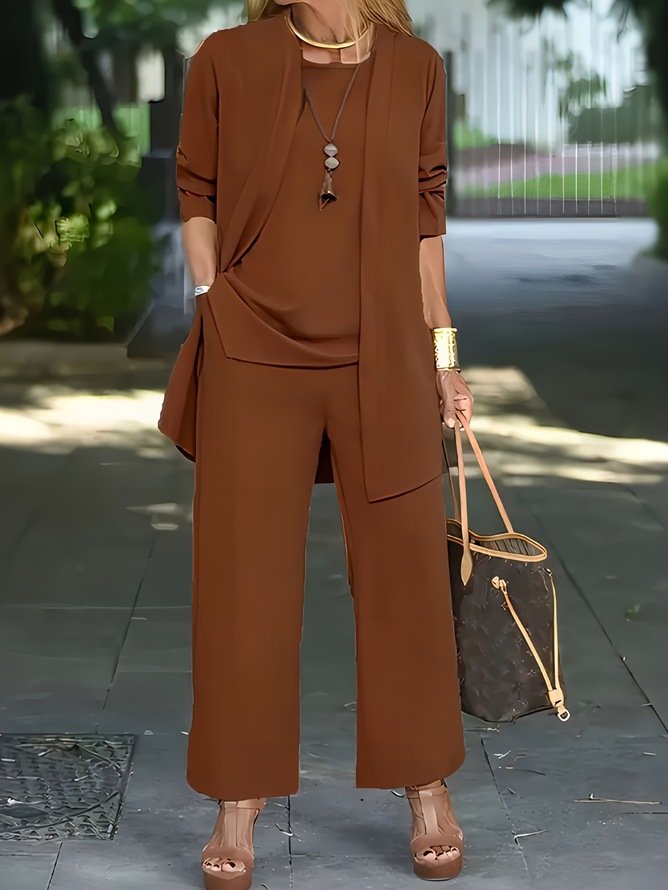 Women Plain Split Joint Matching Outfit Commuting Long Sleeve Casual Spring/Fall Multi-Piece Set Matching Set