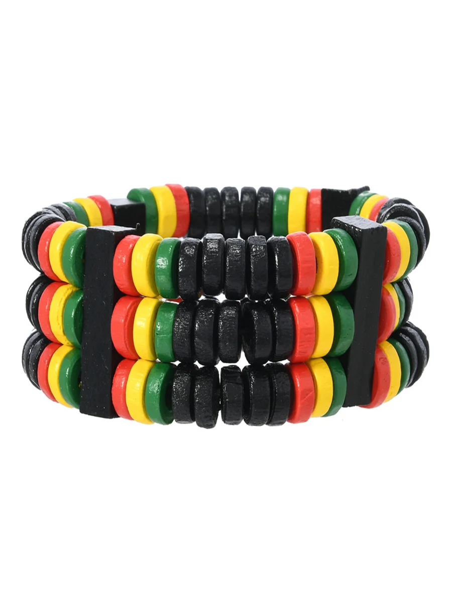 Bohemian Colorful Wooden Bead Bracelets Fashionable And Versatile Handmade Beaded Elastic Wire Wooden Bead Bracelets