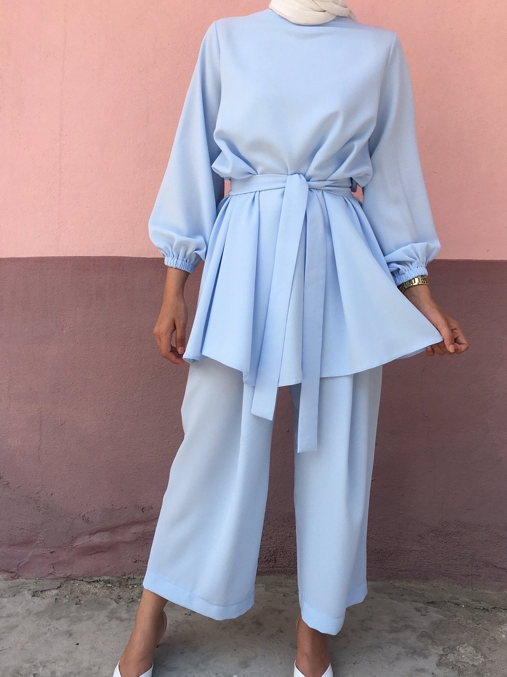 Women Plain Split Joint Two-Piece Set Daily Long Sleeve Casual Spring/Fall Top With Pants Matching Set
