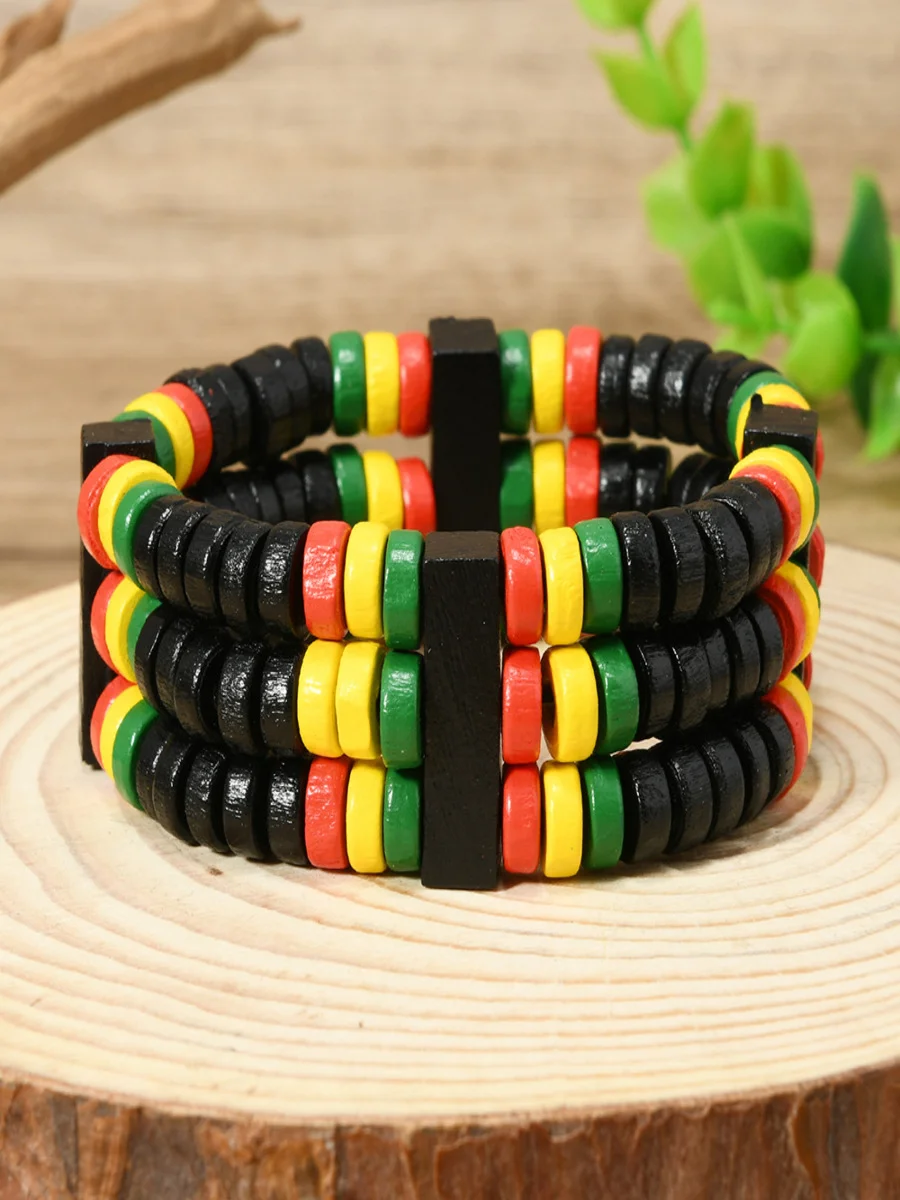 Bohemian Colorful Wooden Bead Bracelets Fashionable And Versatile Handmade Beaded Elastic Wire Wooden Bead Bracelets
