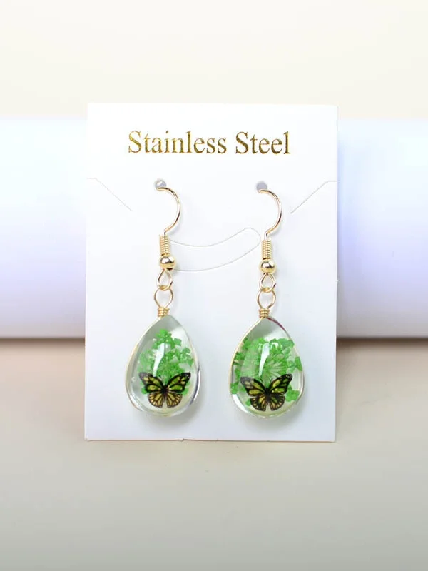 Butterfly Time Gem Dried Flower Gypsophila Lace Flower Pastoral Style Glass Earrings