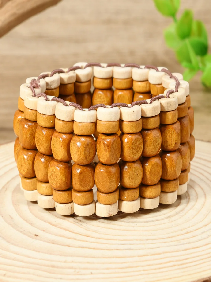 Bohemian Colorful Wooden Bead Bracelets Fashionable And Versatile Handmade Beaded Elastic Wire Wooden Bead Bracelets