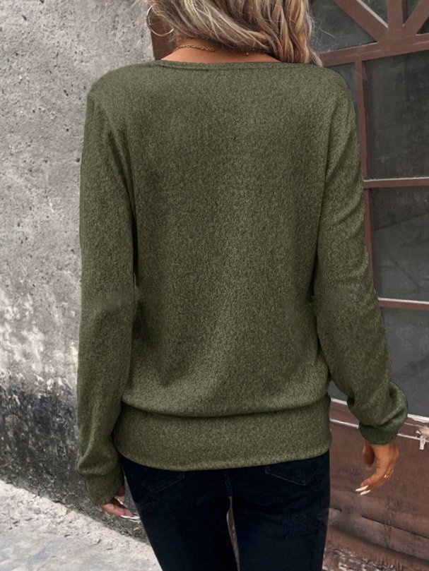 Women Plain Long Sleeve Tee T-shirt Crew Neck Split Joint Vintage Spring/Fall Top
